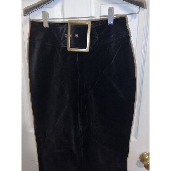 BOUTIQUE EUROPA Black Velvet Wide Waist Band Belt Straight Leg Pants Sz 8 - Picture 4 of 15